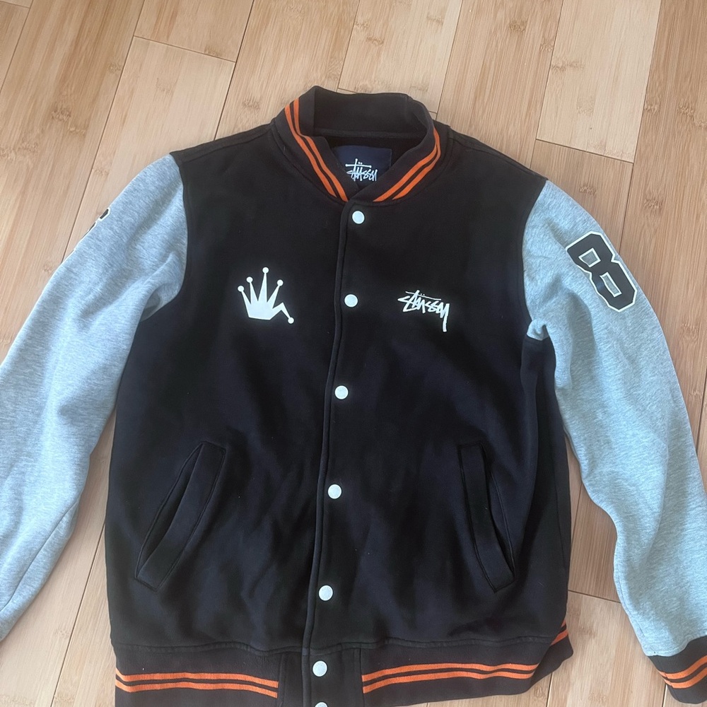 Stussy Varsity Bomber Jacket Black Gray